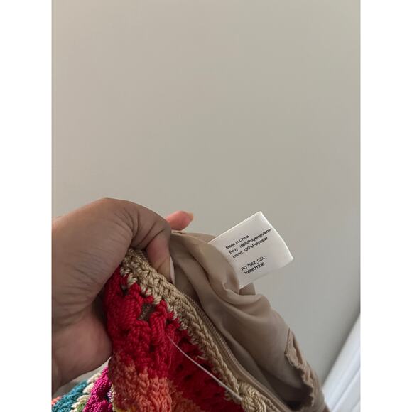 The Sak Rainbow Stripe Crochet Shoulder Bag Multicolor Tote Purse Zipper Close - Picture 4 of 5